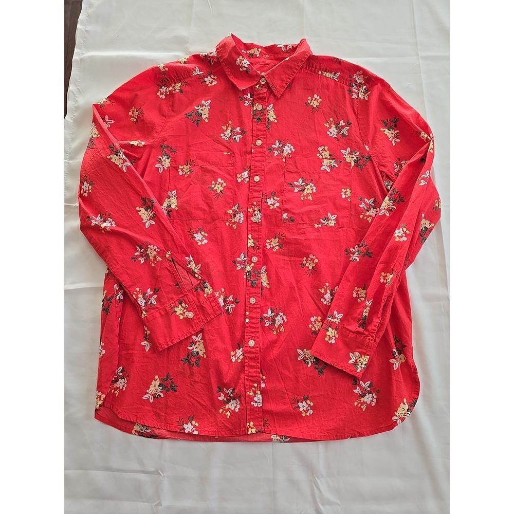 Loft Womens Medium Orange Floral Long Sleeve Top Shirt Blouse Business Casual